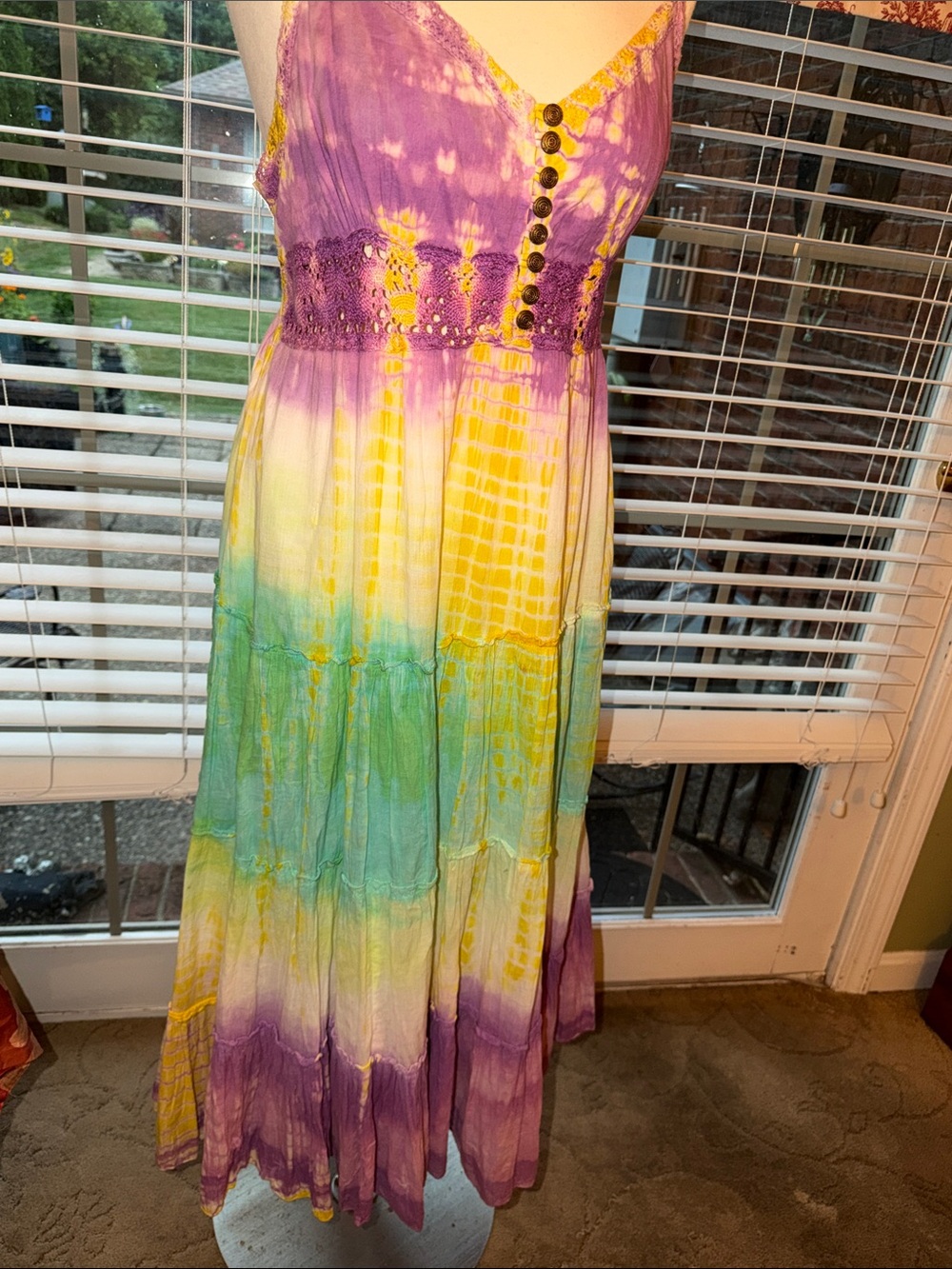 Source Unknown Purple, Yellow & Teal Tie-Dye Maxi Dress